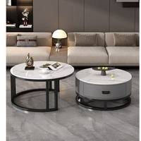 Runder, ausziehbarer, hochwertiger Teetisch im italienischen Stil aus Schiefer für kleine Wohnzimmer, moderner, minimalistischer, leichter Luxus-Couchtisch