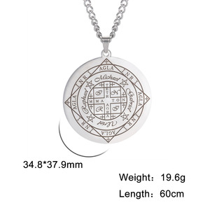 Collier Myshape pour Homme en Acier Inoxydable avec Roue de la Fortune AGLA INRI, Amulette de Richesse de Salomon, Sceau des Archanges Michel, Uriel, Raphaël, Gabriel - Product Image 3