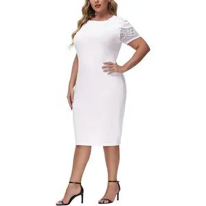 Custom summer women's plus size elegant wedding bodycon midi dress lace short sleeve casual dress