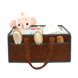 Draagbare Auto Organizer Teddy Terry Velours Luier Caddy Veelzijdige Kinderkamer Mand Opbergbak Voor Pasgeboren Baby Essentials