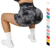 Custom Logo Geribbelde Vrouwen Gym Sport Wear Fitness Hoge Waisted Workout Scrunch Butt Naadloze Leggings Yoga Shorts