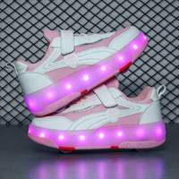 Chaussures de roller d'extérieur avec 4 roues détachables Chaussures de sport à LED pour enfants Chaussures à roulettes