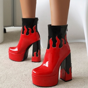 Fancy Fire Patchwork Round Toe Women Platform Short <b>Boots</b> Back Zipper Women Ankle Booties High Chunky Heels Shoes Customized - Product Image 2