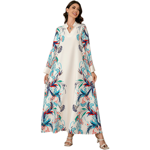 Abaya Traditionnelle Brodé Floral 2026 pour Femme, Longueur Cheville, Respirante en Polyester, Taille Élastique, Idéale Été Automne Aïd Mariage - Product Image 1