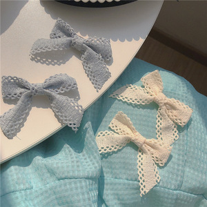 Blue plaid hair <b>clip</b>, spring-colored hair accessory, creamy lace <b>bow</b> hair tie, high-end hair accessory. - Product Image 1