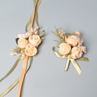 Bunga Sutra Gaya Barat Eropa Asli untuk Pengantin Pria dan Wanita, Pengiring Pengantin, Pengiring Pria, Orang Tua, Boutonnieres, Dekorasi Pergelangan Tangan