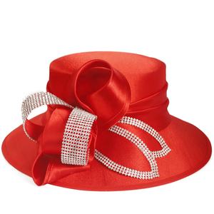 قبعة رسمية واسعة الحافة من الساتان للسيدات رائعة/مجوهرات باللون الأبيض والأسود والأزرق والأحمر SD717 - Product Image 3