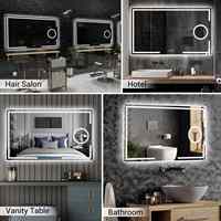 Miroir de salle de bain d'hôtel moderne rectangulaire éclairé par LED, avec cadre en alliage d'aluminium, fonction anti-buée tactile, décoration personnalisée