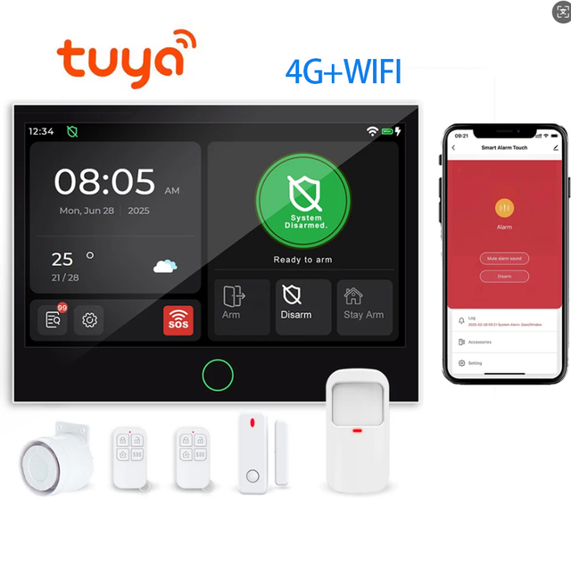 1000mah 115DB High Security 7 Inch Display Smart Home WiFi Tuya 4G GSM 433mhz Burglar Alarm System for Fire Door