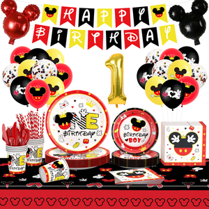 Negro Rojo <span class=keywords><strong>Mickey</strong></span> 1th Fiesta de cumpleaños Suministros decorativos Bandeja de papel desechable Vaso de papel Traje decorativo - Product Image 1
