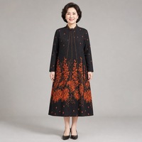 Fournisseur en gros Robe midi à manches longues pour femme, col montant, imprimé floral, coupe ample, surpiqûres contrastées, tenue décontractée