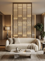Custom LED Backlit Glass Partition Screen Stainless Steel Frame Luxury Hotel Living Room Divider Modern Design