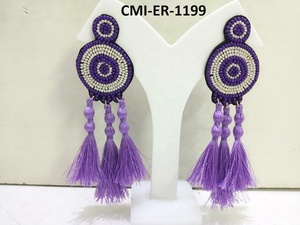 Handmade Custom Bohemian Style Seed Beaded Tassel Dangle <b>Earrings</b> Fashion Jewelry <b>Stud</b> <b>Earrings</b> with Pearl Main Stone - Product Image 3
