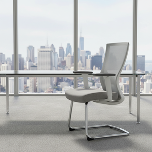 Chaise de bureau à dossier en maille, pieds fixes en métal, gris et blanc, chaise de réunion pour le personnel, respirante, confortable, chaise de réception, vente en gros - Product Image 3