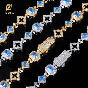 Nuoya Iced out Màu Xanh <span class=keywords><strong>Zircon</strong></span> Chuỗi Vòng Cổ 11Mm Mạ Bạc Hip Hop Sao Liên Kết Thiết Kế Đá Quý Chuỗi Vòng Cổ Cho Phụ Nữ Đồ Trang Sức - Product Image 1
