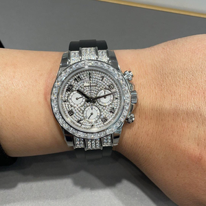 Montres mécaniques 40 mm automatiques en métal doré avec lunette sertie de diamants, cadran motif tigre, date, montre de luxe pour homme en <span class=keywords><strong>or</strong></span> blanc - Product Image 6