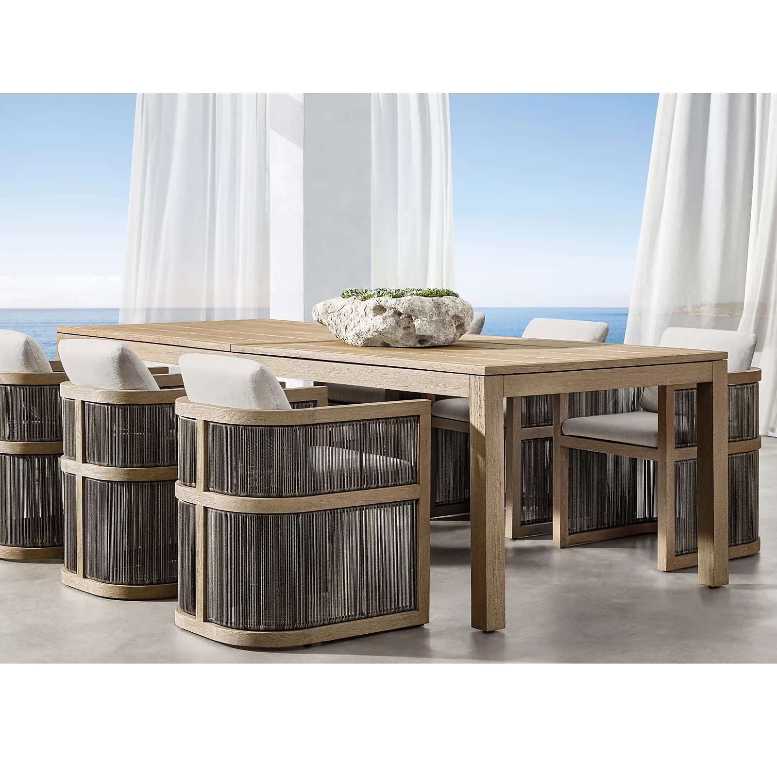 Garden Set Patio Mixed Material All Weather Luxury Outdoor Rope Teak Dining Set