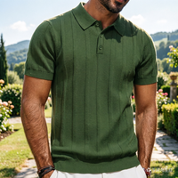 T-shirt homme américain à manches courtes, tricoté fin, anti-rides, avec logo frontal, couleur unie, style rétro de luxe, pour l'automne