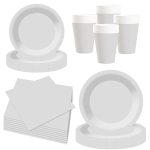 DAMAI - Juego de Vajilla Desechable de Papel Blanco para Fiestas, Platos de 7 y 9 Pulgadas, Vasos de Papel y Servilletas - Product Image 3