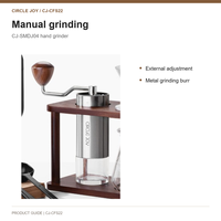 Set Penggiling Kopi Manual Circle Joy dengan Mata Pisau Baja, Kit Pour Over, Dudukan Kayu Akasia, Teko 350ml, Server 300ml, Pengocok Susu, dan Dripper