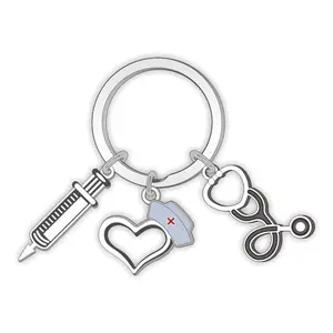 청진기 간호사 키 체인 청진기 주사기 열쇠 고리 간호사를위한 의사 졸업 선물