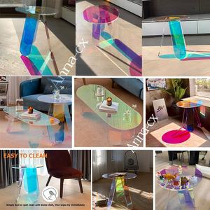Mesa de Centro Inteligente de estilo moderno para sala de estar, redonda y ovalada con diseño acrílico de arcoíris colorido, decoración del hogar - Product Image 6