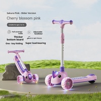Trottinette à pédales pour enfants, 3 roues, acier, plastique PU, pour les enfants de 3 à 6 ans, avec musique, lumières, design pliable