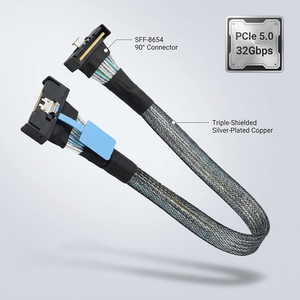 Lung Kay ผลิตสาย PCIe 5.0 mcio ความเร็วสูง8i กับ SFF-8654 90 ° 74Pin เซิร์ฟเวอร์สายเคเบิลข้อมูล Gen5สอดคล้องกับ - Product Image 3