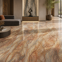 Dalles en pierre frittée à motif Phénix artistique - Carreaux muraux de luxe aspect marbre or orange, imperméables et résistants aux rayures