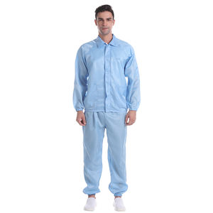 방진 세탁 가능 블루 라펠 분리형 ESD 폴리에스터 클린룸 작업복 정전기 방지 슈트 - Product Image 4