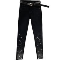 Jean slim taille haute noir pour femme, coupe crayon, délavé clair, été, décontracté, uni, 100 % coton