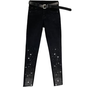 <span class=keywords><strong>Jean</strong></span> slim taille haute <span class=keywords><strong>noir</strong></span> pour <span class=keywords><strong>femme</strong></span>, coupe crayon, délavé clair, été, décontracté, uni, 100 % coton - Product Image 1