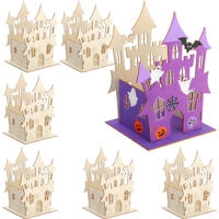 Kit de Bricolage Château d'Halloween en Bois, Puzzle 3D Maison Hantée, Ornement de Table pour Halloween