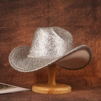 Chapeau de cowboy rose vif à paillettes avec bande de strass pour enterrement de vie de jeune fille, festival de musique, fête, pour femmes - Vente en gros