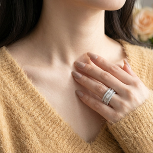 Bague en or blanc 18 carats de qualité supérieure avec diamants baguette, large, 5 rangs, pavé mosaïque, style hip-hop, bague de phalange audacieuse, cadeau haut de gamme pour femme - Product Image 4