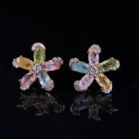 Elegante Rose Gold Plated Sterling Silber natürliche Turmalin Blume Ohr stecker für Frauen Muttertag Geschenke