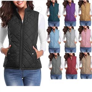 2022 nouveau <span class=keywords><strong>pour</strong></span> Express européen américain femmes matelassé chaud acrylique polaire écologique gilet col rond fermeture éclair poche doux - Product Image 2