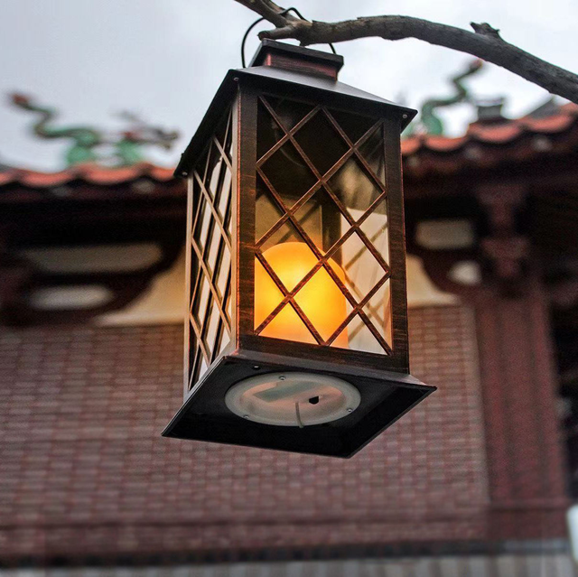 Outdoor Waterproof Retro Solar Lantern with Flame-Effect LED Light Solar Light Vintage Candle Lantern