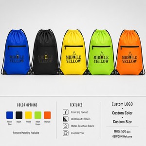 Sac à dos unisexe personnalisé avec fermeture éclair, idéal pour le sport et la gym, en polyester et nylon, avec housse à chaussures portable, logo jaune moyen MY4761, pour le shopping - Product Image 3
