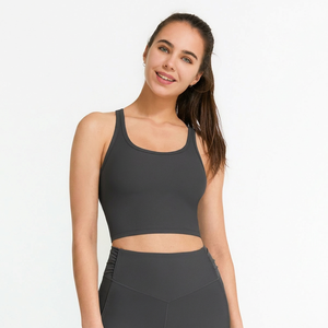 Wholesale Women Ribbed Racerback U Neck Yoga <b>Crop</b> Tank <b>Top</b> Padded Stretch Sports Bra Light <b>Support</b> Pilates Gym Workout <b>Top</b> - Product Image 1