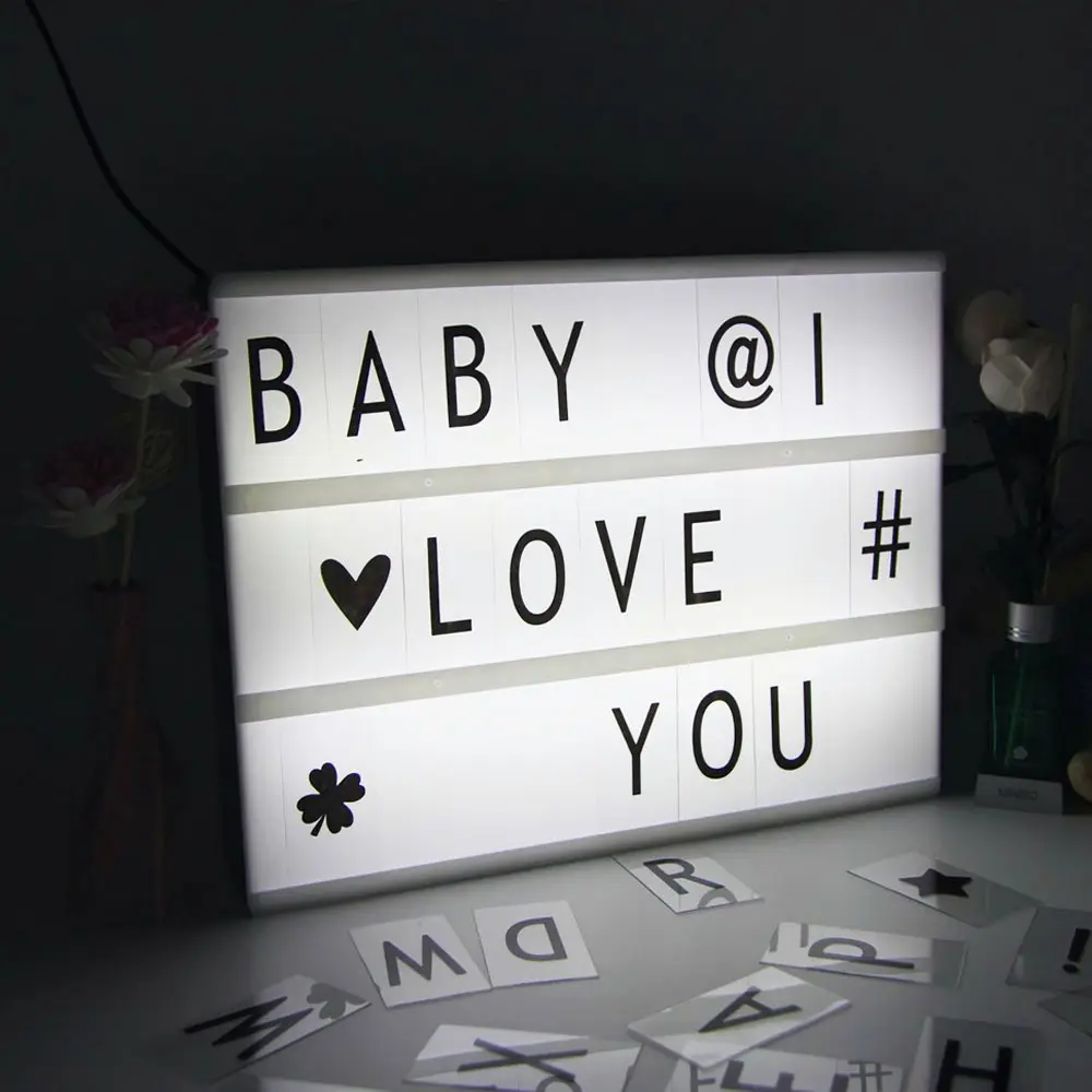 A4 size battery powered light up 26 letter pattern card multi color outdoor party decoration advertising light boxes