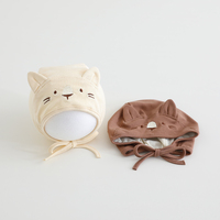 Bonnet bébé brodé renard de dessin animé, en coton doux, avec cache-oreilles, couleur unie, unisexe, pour nouveau-né et nourrisson, usage quotidien