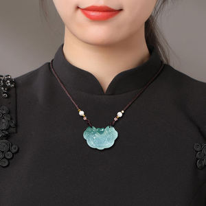 หยกธรรมชาติ ลายมงคล หยกน้ำเงิน จี้หยก เครื่องประดับสตรี สไตล์จีน ของขวัญ พร้อมใบรับรอง HJ73 - Product Image 4
