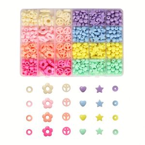Kit de perles acryliques pastel 24 compartiments en forme de cœur, étoile, fleur, rond et signe de la paix pour la fabrication de bijoux DIY (bracelets, colliers) - Product Image 1