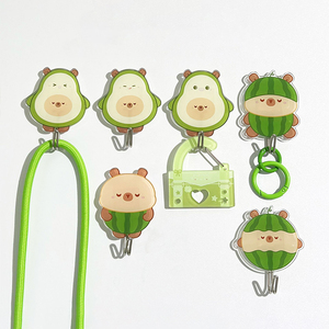 Spot <b>Cute</b> Avocado Watermelon <b>Bear</b> Wall Hooks Strong Adhesive No Drill Kitchen Bathroom Creative Acrylic Hangers - Product Image 3