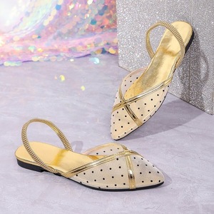 Women Polka Dot Mesh Slingback Flat <b>Sandals</b> Pointed Toe <b>Elastic</b> Ankle Strap Summer Casual Ladies Shoes - Product Image 2
