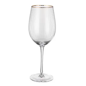 מותאם אישית OEM זהב יין גביע זכוכית עופרת משלוח קריסטל אנכי יוקרה שמפניה זכוכית חליל זהב רים יין משקפיים