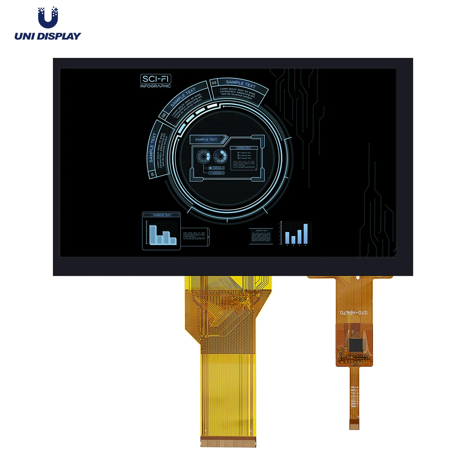 UNI Display LCD 7 Inci 800X480 TFT LCD 7 Inci, Layar LCD dengan Layar Sentuh Kapasitif Proyeksi untuk Penggunaan Industri