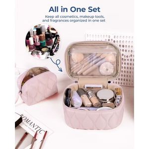 Ensemble de trousses de toilette matelassées 2 pièces, organiseur de maquillage de voyage grande capacité avec poignée pour femmes et filles, vente en gros - Product Image 5