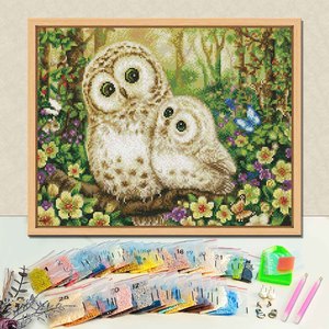Kit de Peinture Diamant Famille de Hiboux Scène Forestière, Perles Rondes en Strass de Cristal, avec Cadre Rectangulaire, Animal de Dessin Animé DIY - Product Image 1